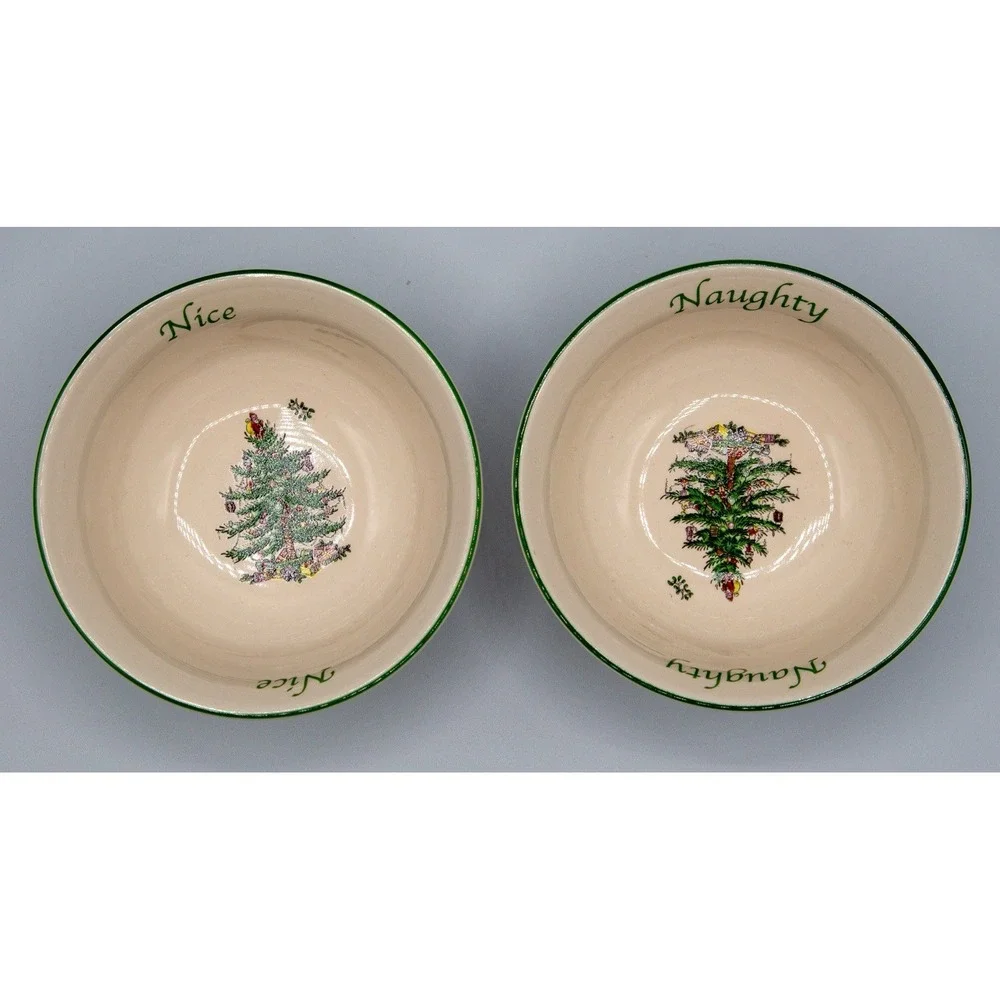 Spode Vintage Christmas Tree Set of Two Naughty &‎ Nice Dip Bowls 4
